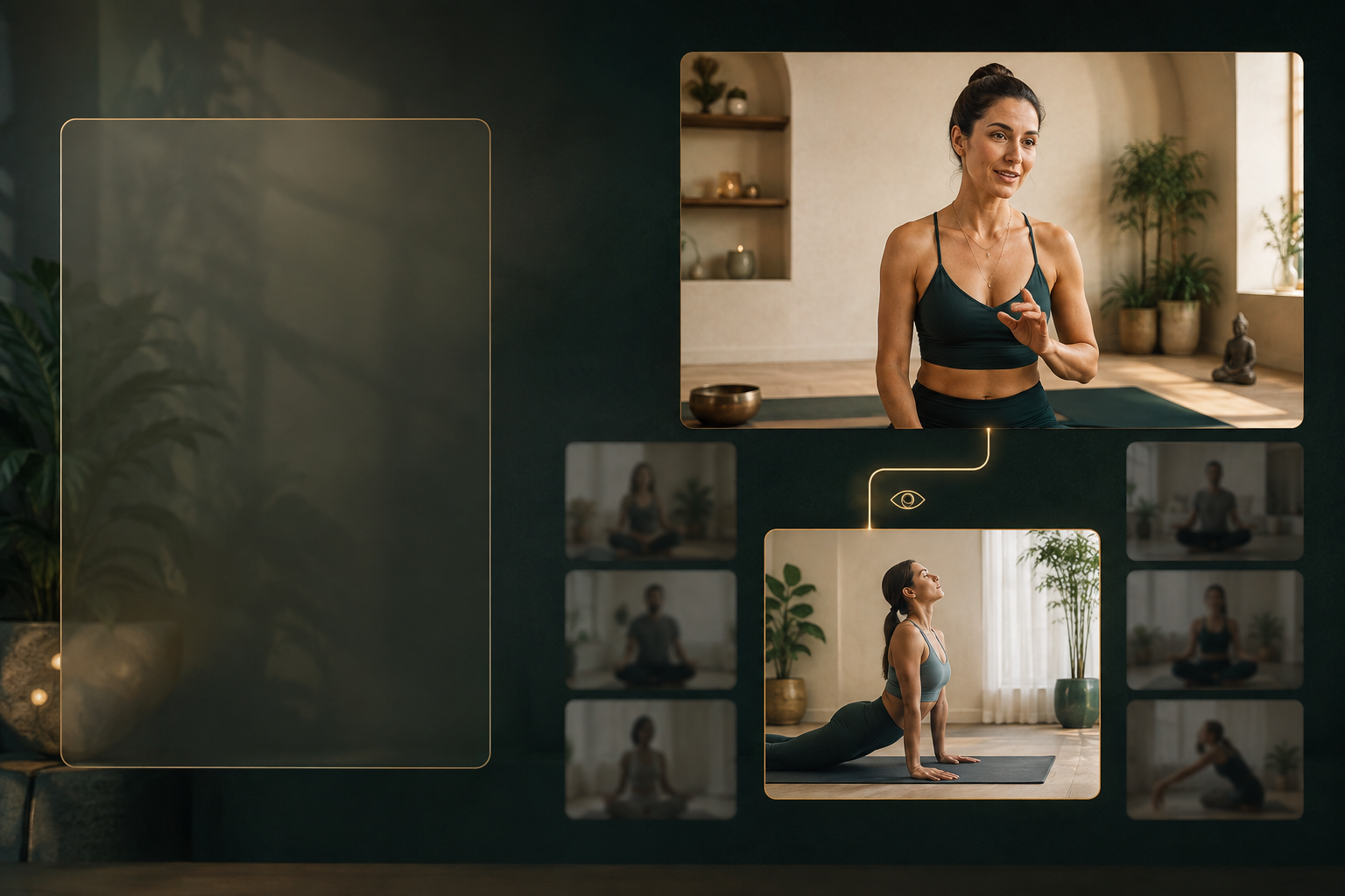 Yoga teacher and student in a private-from-other-participants live class