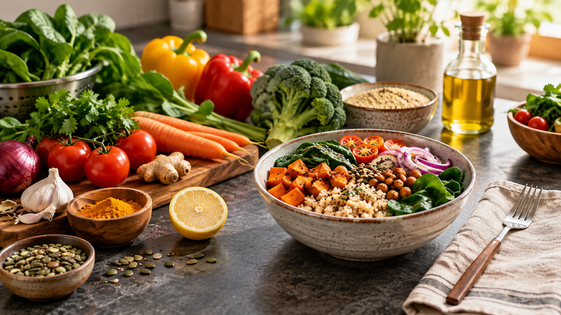 Editorial food photography showing fresh ingredients and meal analysis readiness