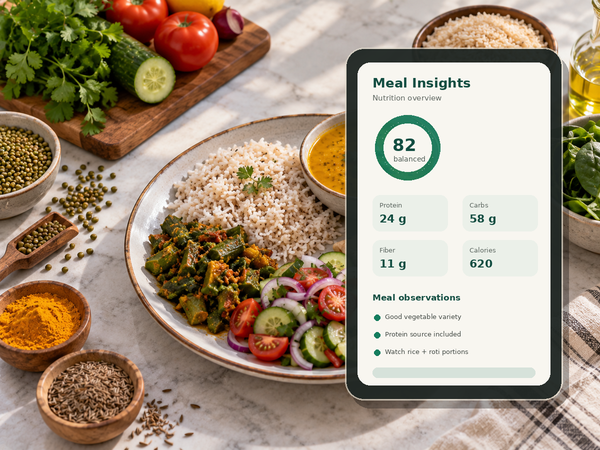 Nutryze Meal Insight interface preview showing meal nutrition insights