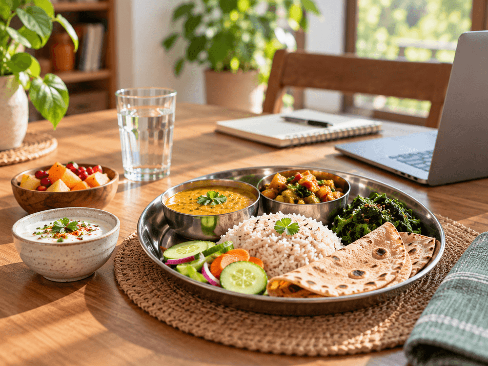 Office lunch photographed for food analysis