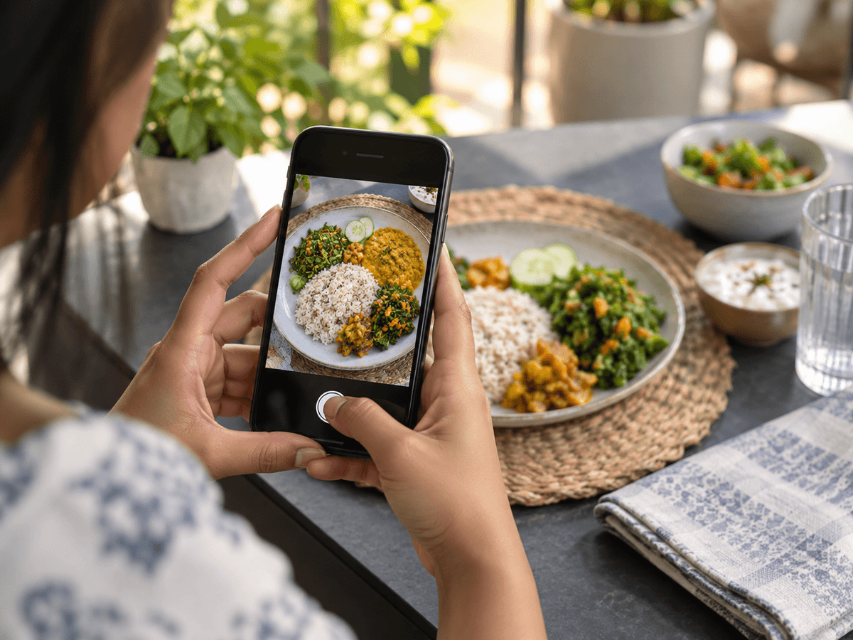 Smartphone camera focused on an everyday meal