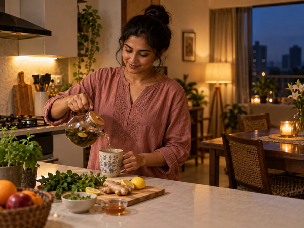 Indian woman winding down at home in the evening