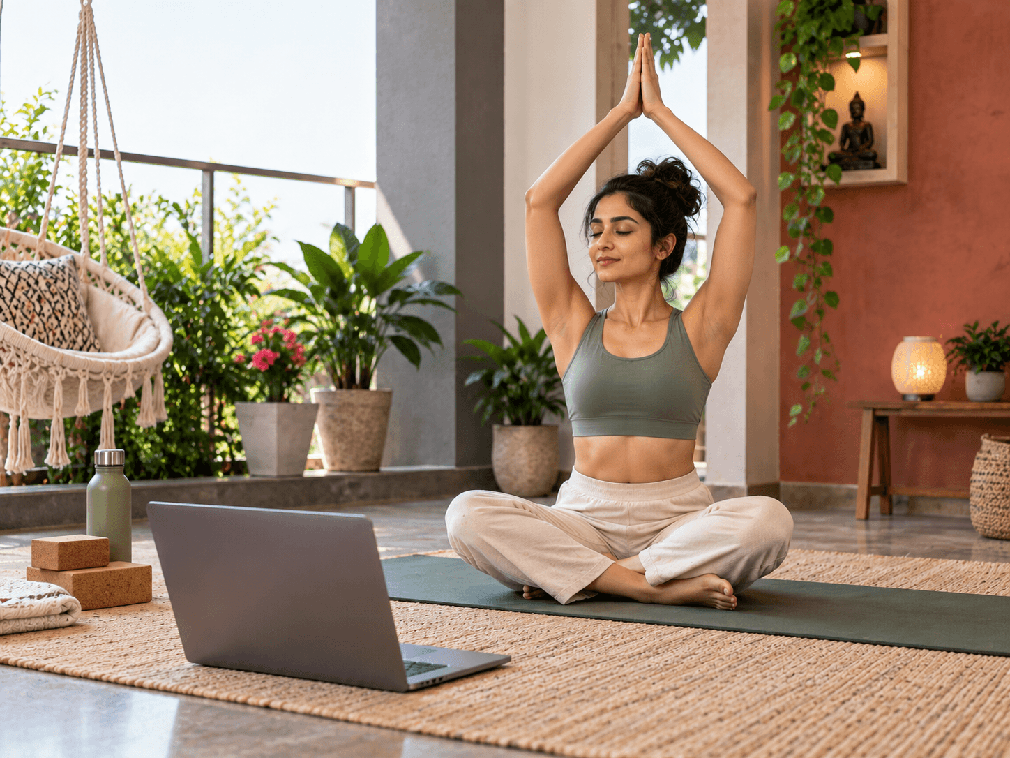 Wide cinematic peaceful yoga scene